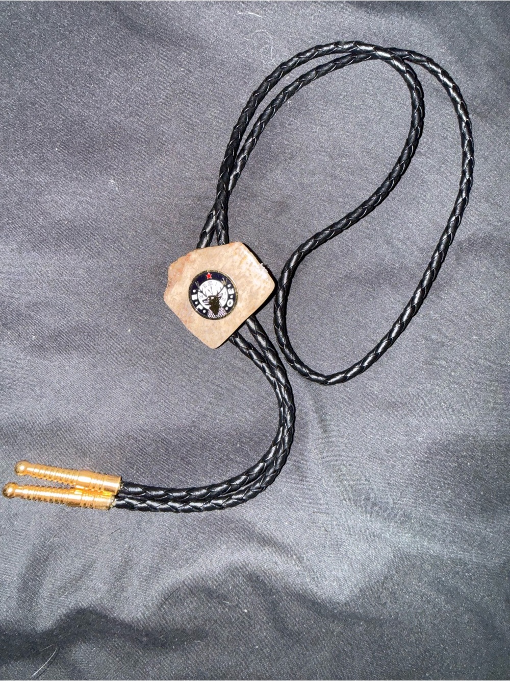 Western Style Bolo Tie with Concho - Black & Gold